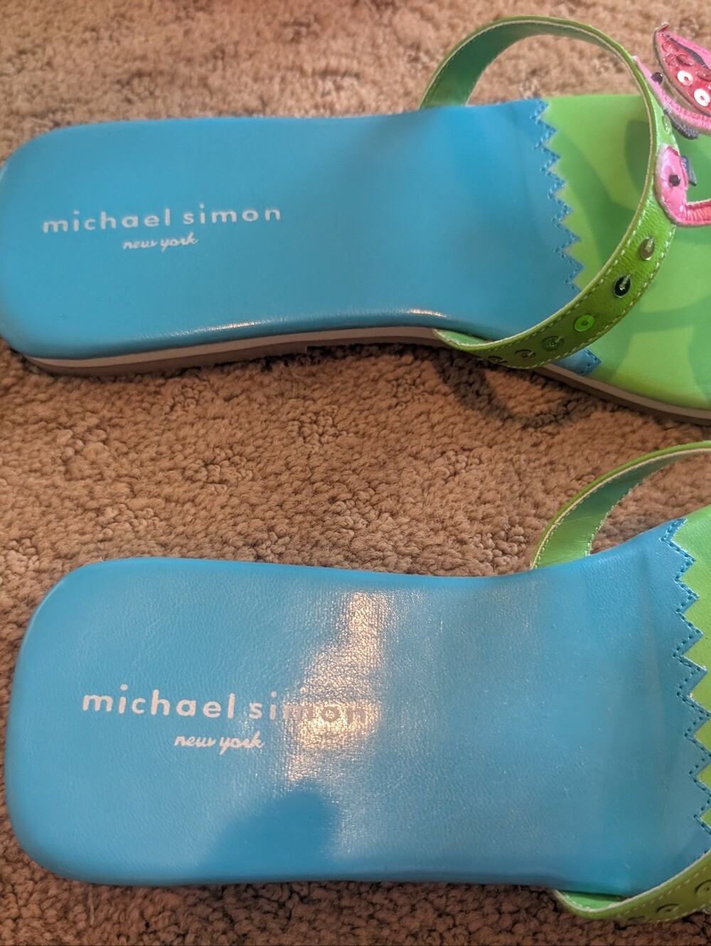 Michael Simon Size 8 Flamingo Sandals Green Pink Blue - Picture 4 of 8
